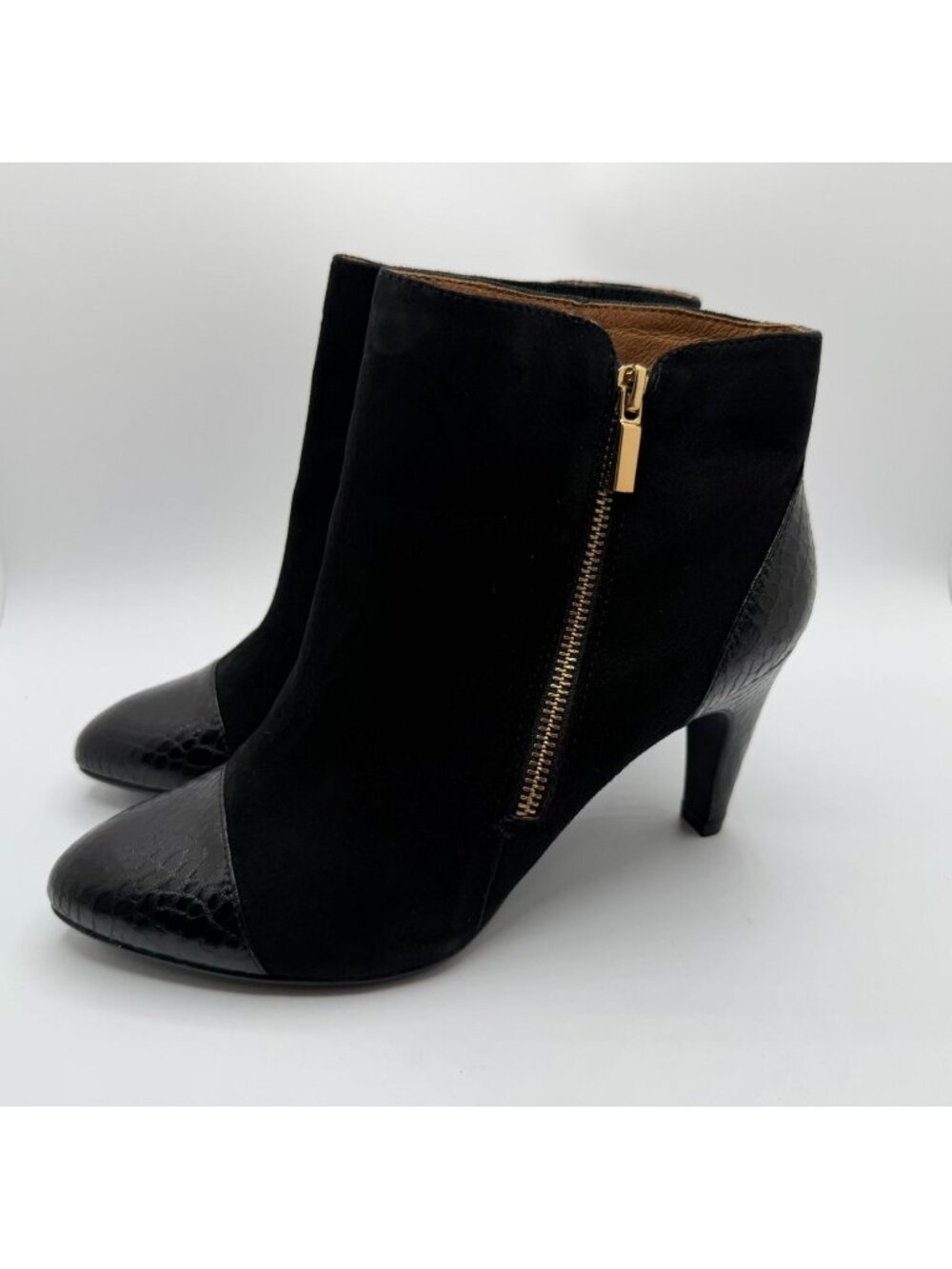 Sofft Makayla Heeled Booties Women Size 8M Black Leather Snakeskin Patent Shoes